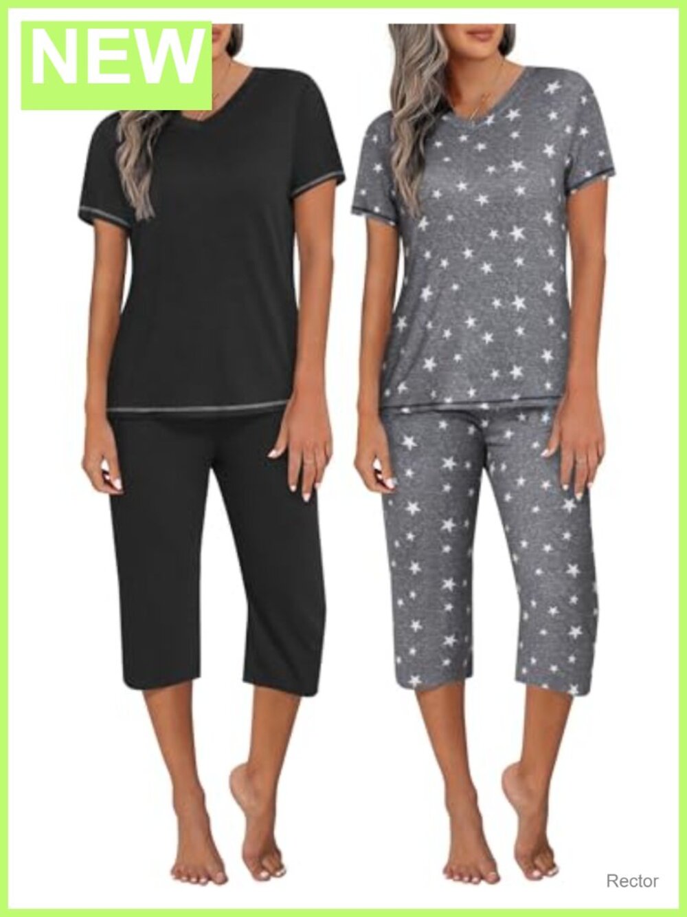 Women's 2 Pack Capri Pajama Sets Short Sleeve V Neck Lounge Sets